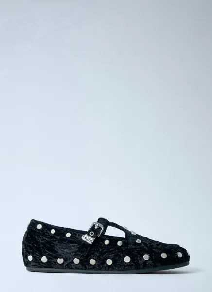 GANNI Mary Jenny Studs Crinkle Velvet Flats