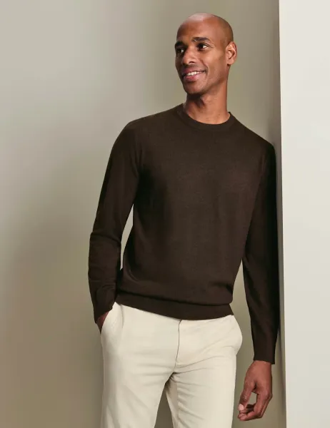 Charles Tyrwhitt Pure Merino Wool Crew Neck Jumper Chocolate