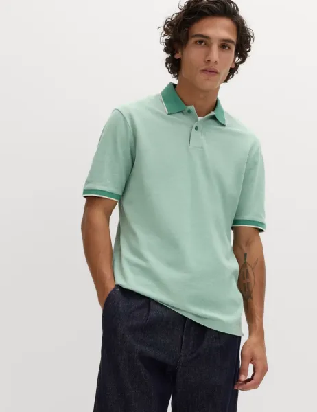 Marks & Spencer Ultimate Tipped Pique Polo Shirt Dark Green Mix