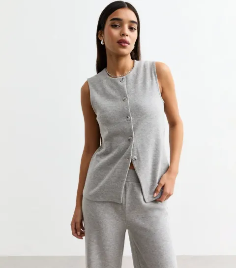 New Look Women's Grey Soft Touch Ribbed Crew Neck Waistcoat