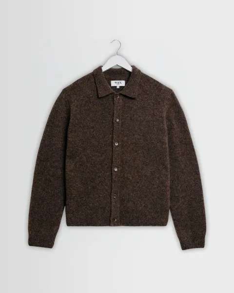 Tristan - Chocolate Brown Fluffy Long-Sleeve Knitted Polo