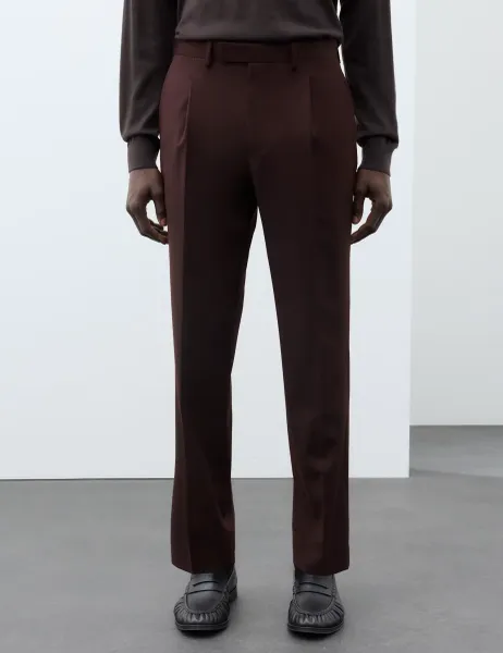 Autograph Wool Rich Textured Suit Trousers Bitter Chocolate