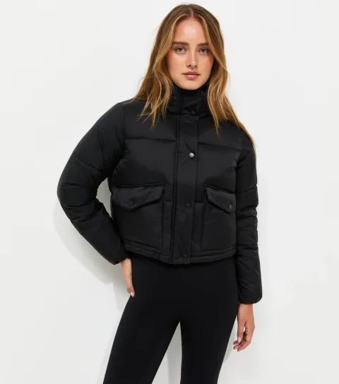 New Look Women's Mink Cropped Funnel Neck Puffer Jacket