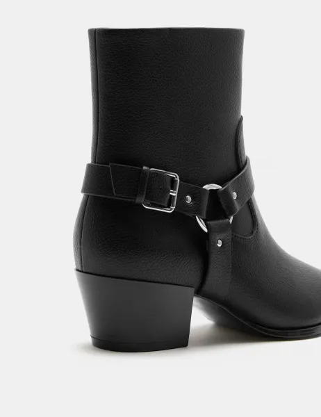 Marks & Spencer Buckle Block Heel Pointed Toe Ankle Boots Black