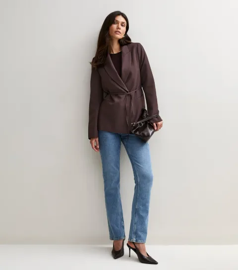New Look Women's Dark Brown Tie Belt Wrap Blazer