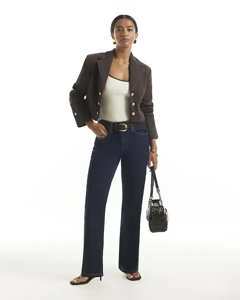 River Island Petite Belted Stretch Straight Leg Jeans