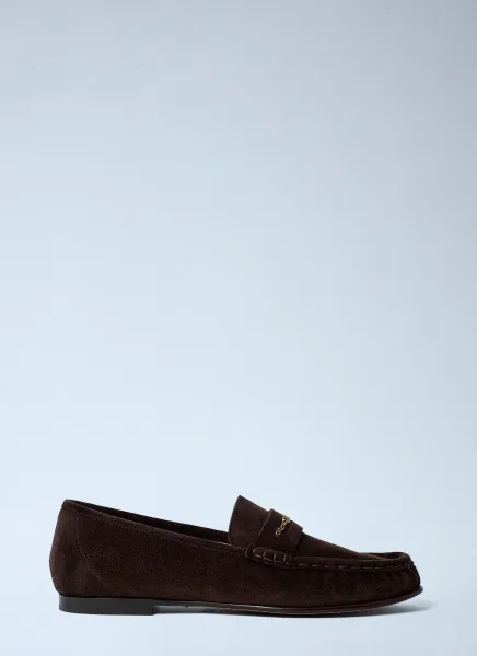 Suede Logo Motif Loafers