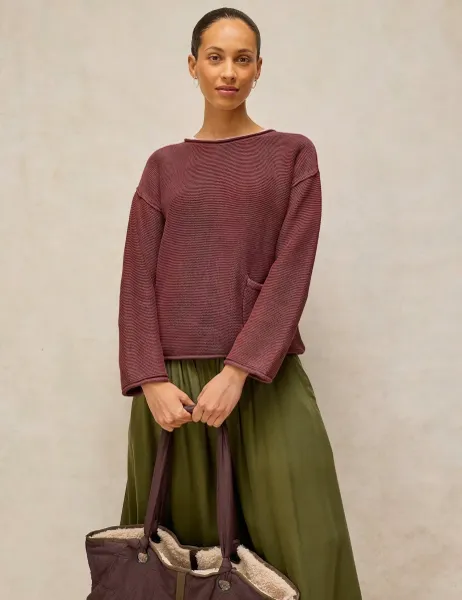 White Stuff Pure Cotton Crew Neck Jumper Plum