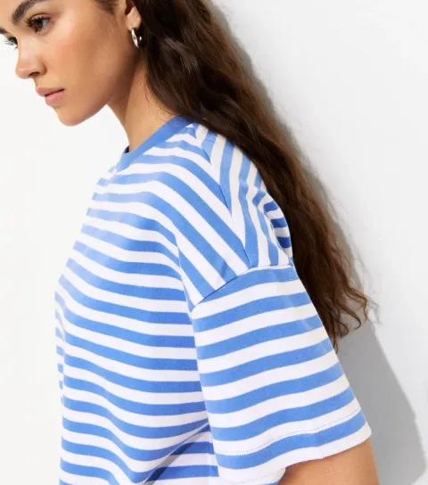 Women's Premium Blue Heavyweight Striped Cotton T-Shirt
