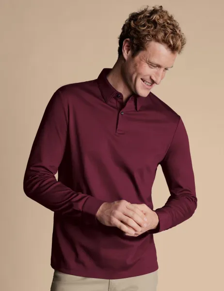 Charles Tyrwhitt Pure Cotton Long Sleeve Polo Shirt Dark Red