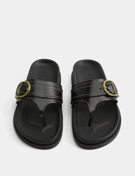 Marks & Spencer Leather Footbed Toe Post Sandals Black