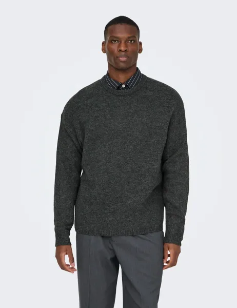 Only & Sons Knitted Crew Neck Jumper Dark Grey