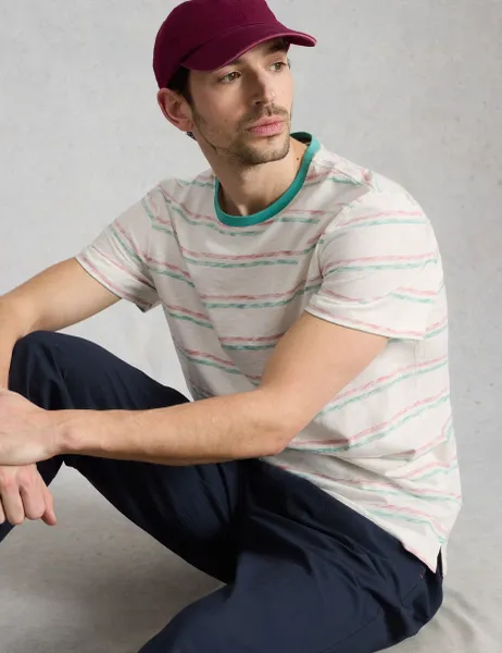 White Stuff Pure Cotton Striped Crew Neck T-Shirt Green Mix