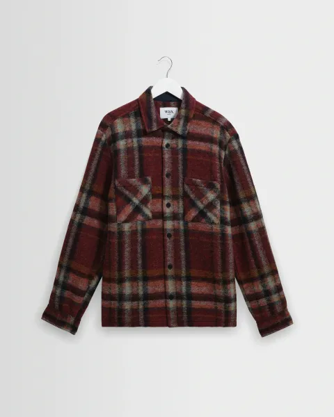 Whiting - Burgundy and Multicolour Lex Wool Blend Check Overshirt