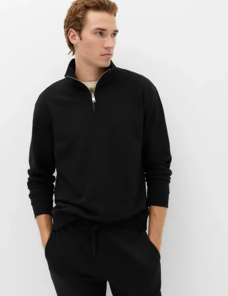 Marks & Spencer Cotton Rich Loopback Half Zip Sweatshirt Black