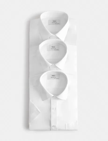 Marks & Spencer 3 Pack Regular Fit Easy Iron Short Sleeve Shirts White