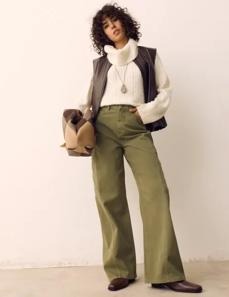 Per Una Pure Cotton Cargo Straight Leg Trousers Sage