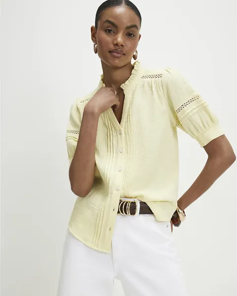 River Island Cotton Frill Collar Pintuck Blouse