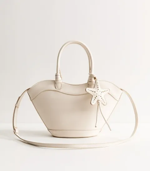 Cream Faux Leather Scoop Top Mini Tote Bag Vegan