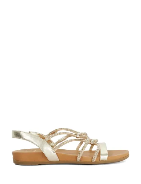 Dune London Leather Metallic Flat Gladiator Sandals Gold