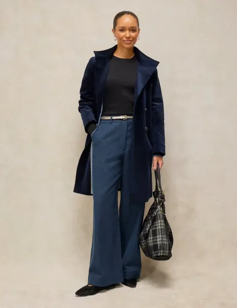 White Stuff Belle Wide Leg Trousers with Wool Navy Mix