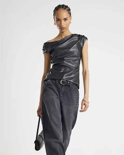 River Island Faux Leather Drape Top