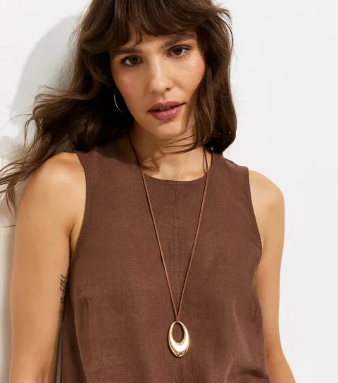Women's Tall Dark Brown Linen Rich Sleeveless Top