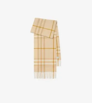 Check Cashmere Scarf in White denim