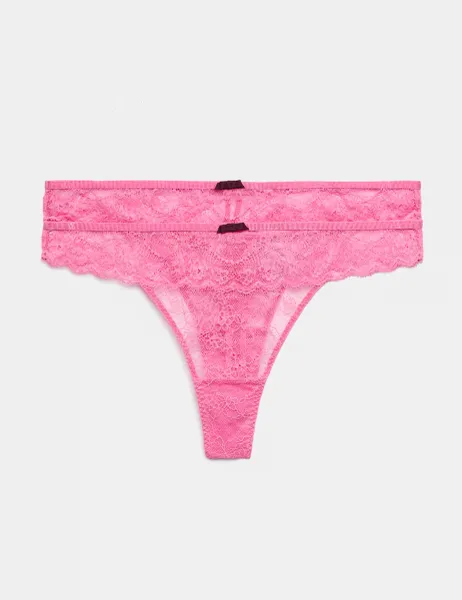 Marks & Spencer 2 Pack Ida Lace Thongs Medium Pink