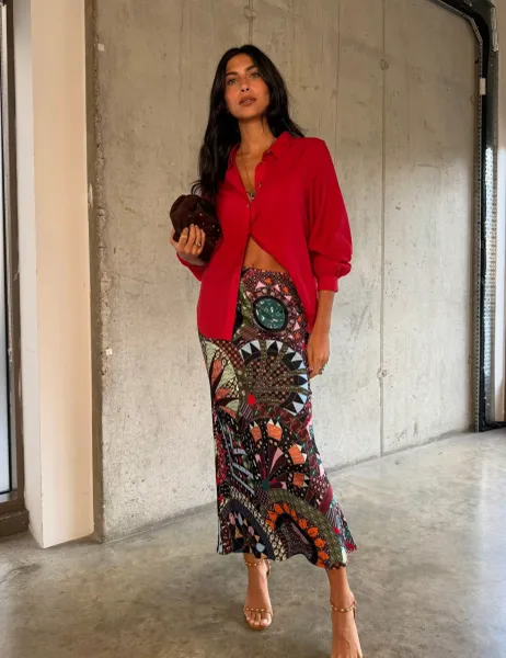 Printed Maxi Slip Skirt Black Mix