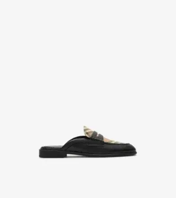 Check and Leather Opal Mules in Black/archive beige