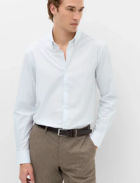 Marks & Spencer Regular Fit Pure Cotton Striped Shirt Blue Mix