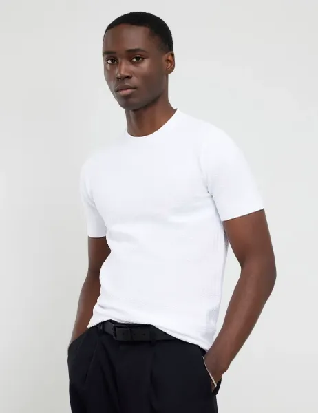 River Island Zig-Zag Textured T-Shirt White