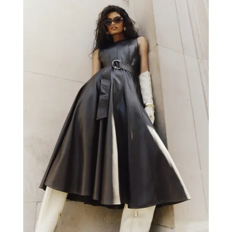 River Island Faux Leather Belted Midi Dress