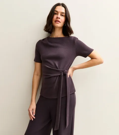 Women's Dark Purple Soft Touch Tie Waist Top