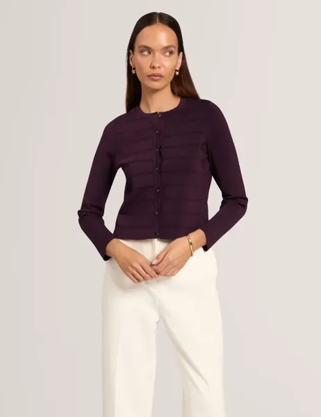 Ted Baker Textured Striped Crew Neck Cropped Cardigan Purple