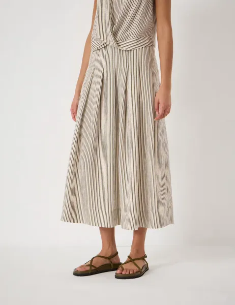 HUSH Striped Midi A-Line Skirt Ivory Mix