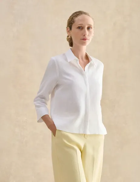 Hobbs Pure Linen Collared Blouse White