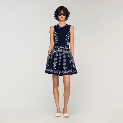 Scarf-print knit short dress