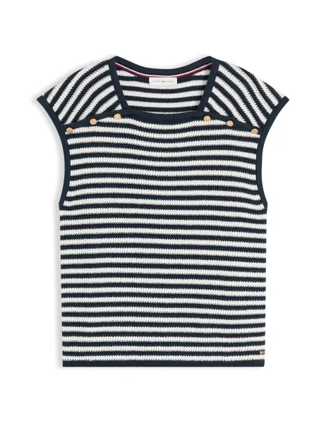Tommy Hilfiger Pure Cotton Striped Square Neck Knitted Vest Navy Mix