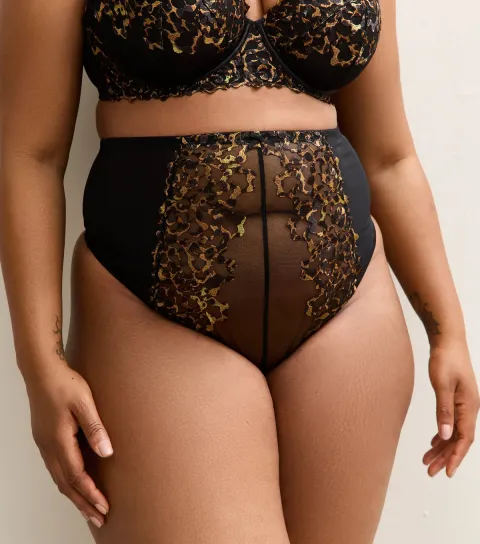 Women's Plus Size Black Leopard Print High Waisted Thong Curves