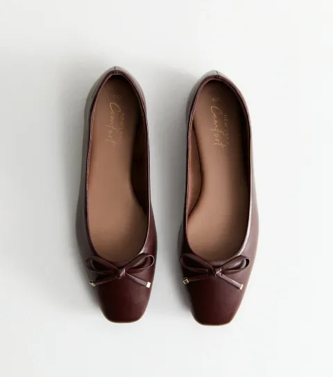 Women's Burgundy Faux Leather Square Toe Ballerina Flats Vegan