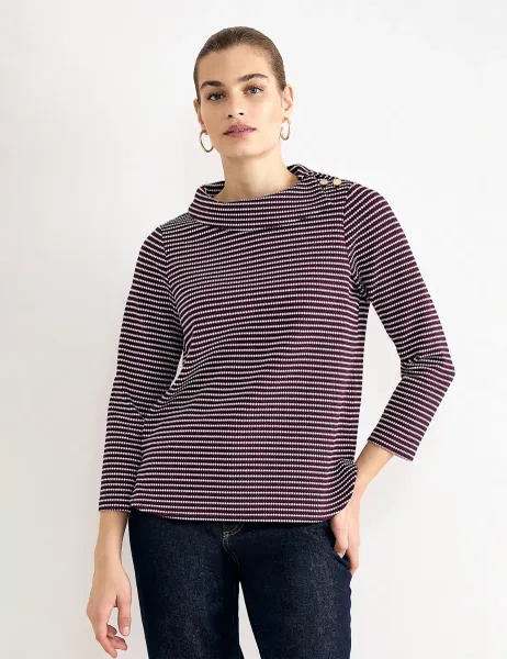 Phase Eight Striped Textured Cowl Neck Top Burgundy Mix