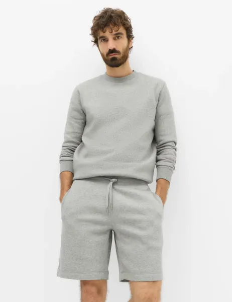 Marks & Spencer Cotton Rich Brushback Mid Length Shorts Grey Marl