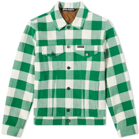 Curved Logo Checked Trucker Jacket