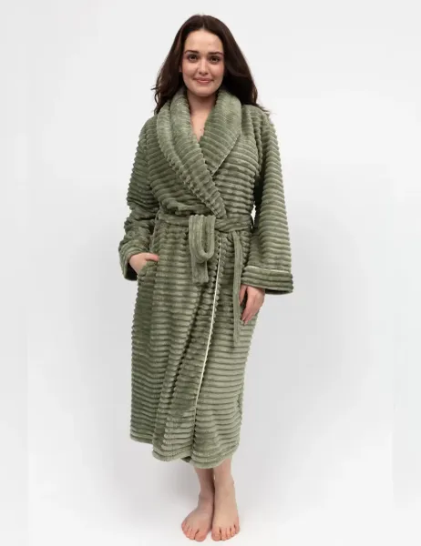 Cyberjammies Striped Fleece Dressing Gown Sage