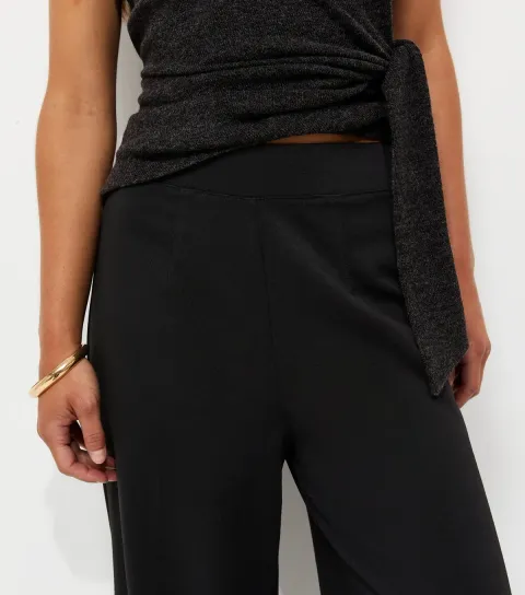Women's Petite Black Jersey Wide Leg Trousers