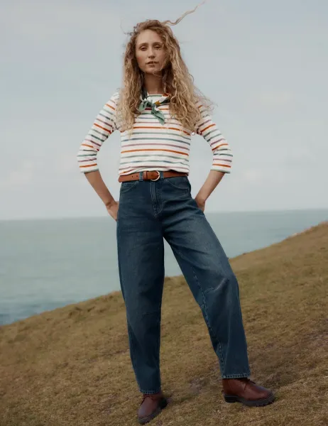 Seasalt Cornwall High Waisted Barrel Leg Ankle Grazer Jeans Navy