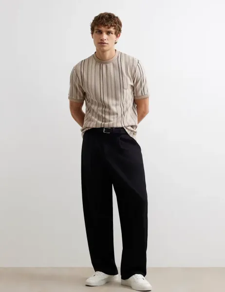 River Island Slim Fit Pure Cotton Striped Short Sleeve T-Shirt Stone