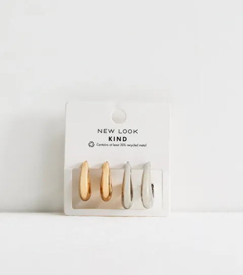 Pack of 2 Mixed Metal Chunky Open Hoop Earrings